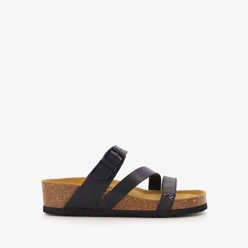 Dames bio slippers met sleehak zwart