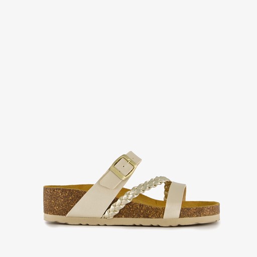 Dames bio slippers met sleehak goud