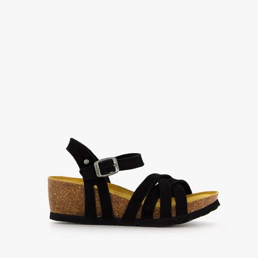 Leren sandalen met sleehak zwart