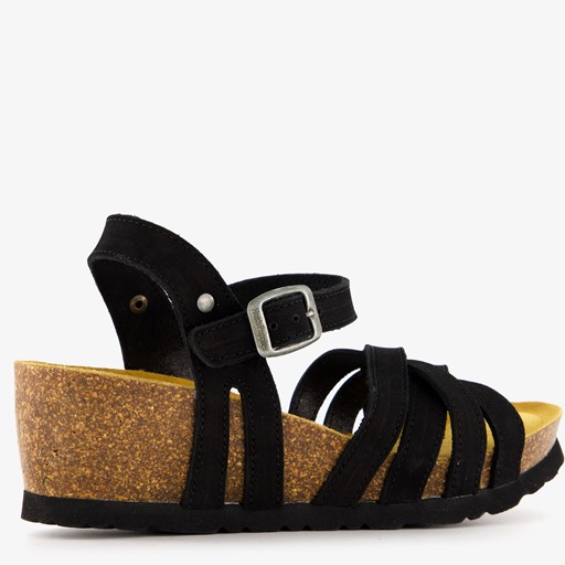 Leren sandalen met sleehak zwart