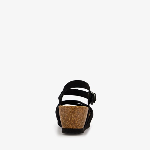 Leren sandalen met sleehak zwart