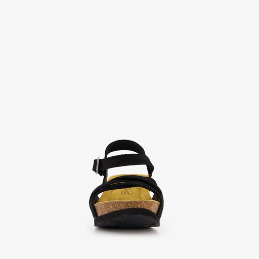 Leren sandalen met sleehak zwart