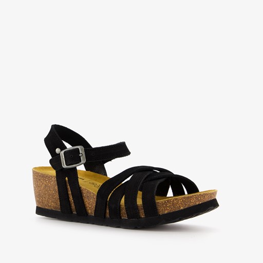Leren sandalen met sleehak zwart