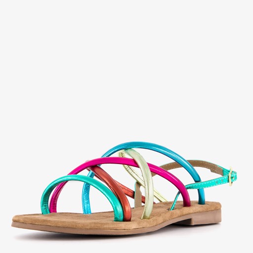 Leren sandalen metallic meerkleurig