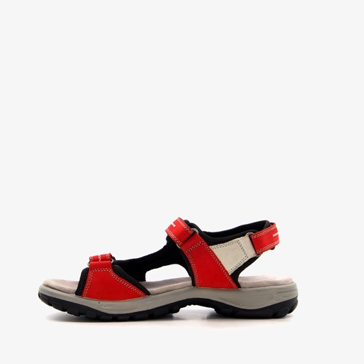 Leren dames sandalen beige rood