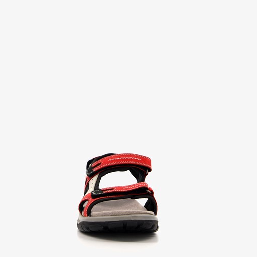 Leren dames sandalen beige rood