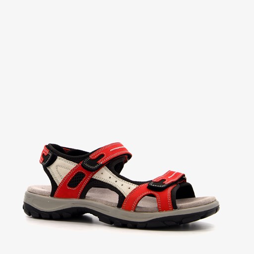 Leren dames sandalen beige rood