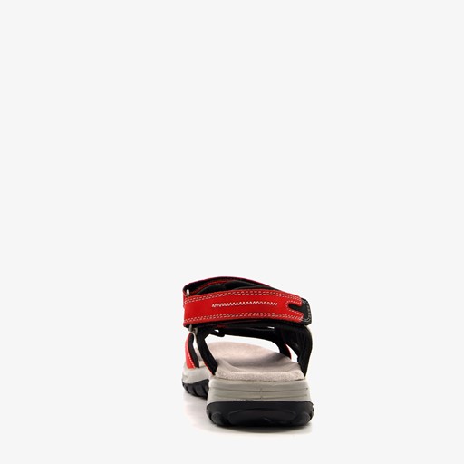 Leren dames sandalen beige rood