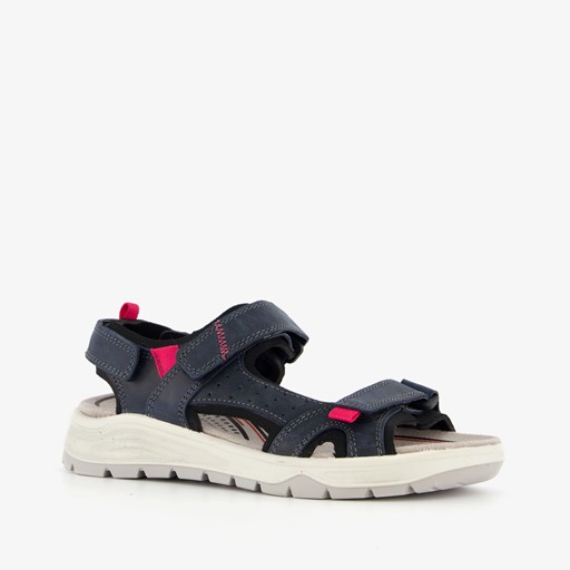 Leren dames sandalen blauw rood