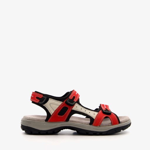 Leren dames sandalen beige rood