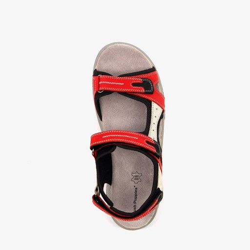 Leren dames sandalen beige rood