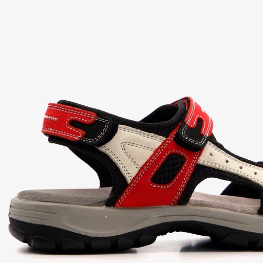 Leren dames sandalen beige rood