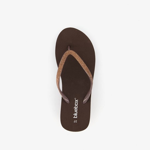 Dames teenslippers met sleehak bruin