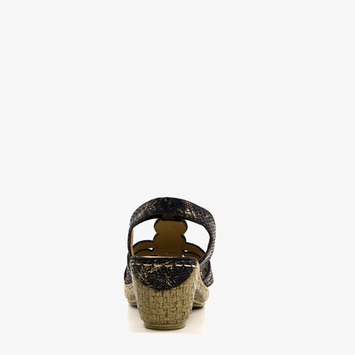 Dames sandalen met hak zwart goud