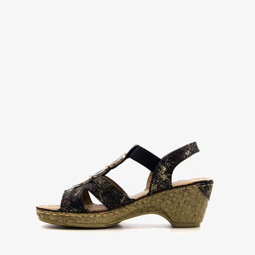 Dames sandalen met hak zwart goud
