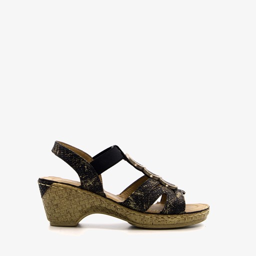 Dames sandalen met hak zwart goud