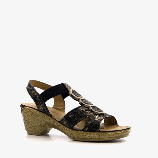 Dames sandalen met hak zwart goud