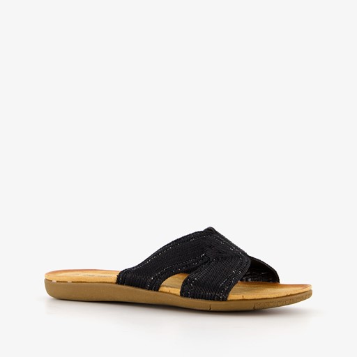 Dames slippers met glitter zwart