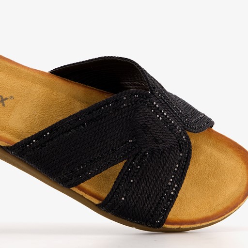 Dames slippers met glitter zwart