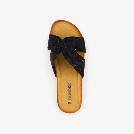 Dames slippers met glitter zwart