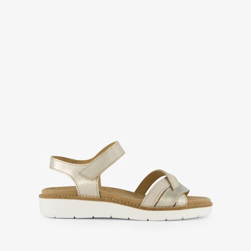 Leren dames sandalen wit goud