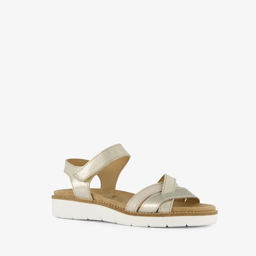 Leren dames sandalen wit goud