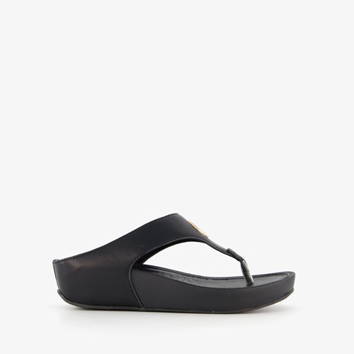 Dames teenslippers sleehak zwart