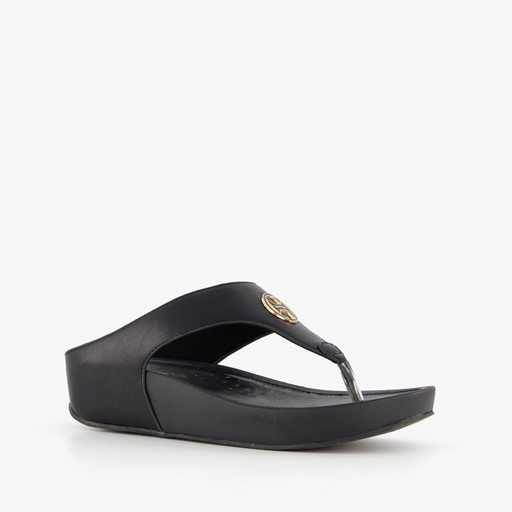 Dames teenslippers sleehak zwart