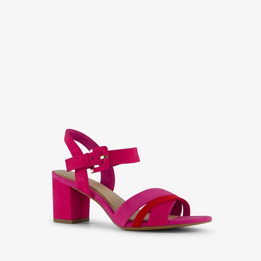 Dames sandalen met hak roze rood