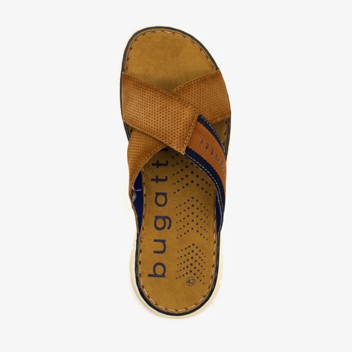 Leren slippers met leren voetbed cognac
