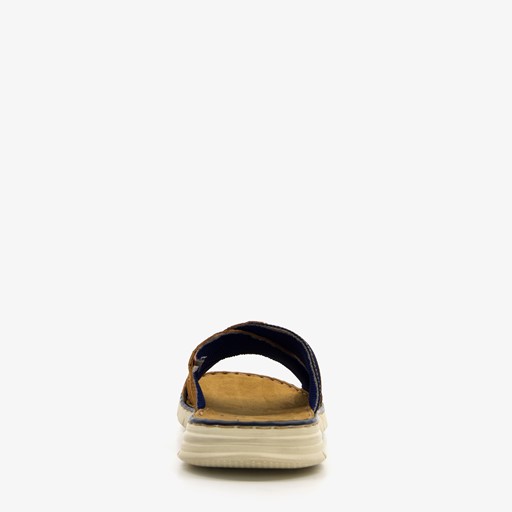 Leren slippers met leren voetbed cognac