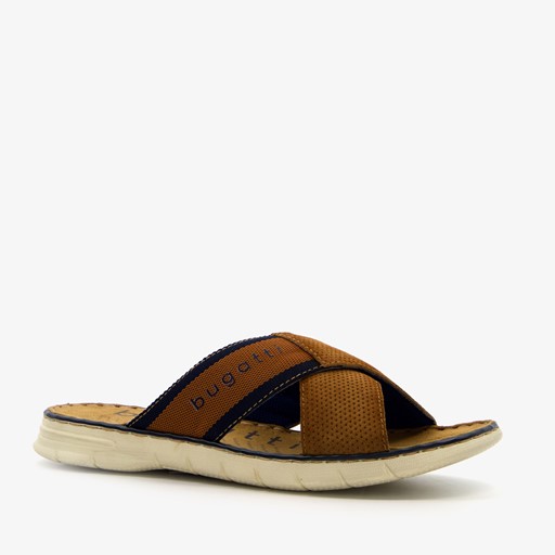 Leren slippers met leren voetbed cognac