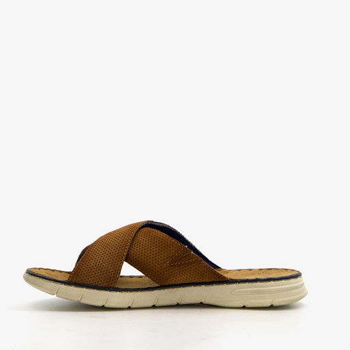 Leren slippers met leren voetbed cognac