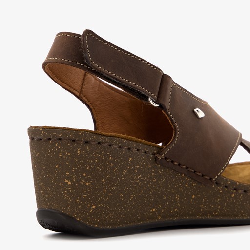 Leren dames sleehak sandalen bruin