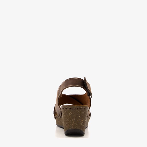 Leren dames sleehak sandalen bruin