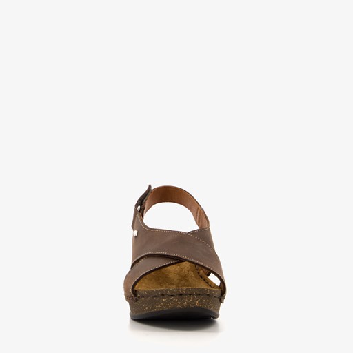 Leren dames sleehak sandalen bruin
