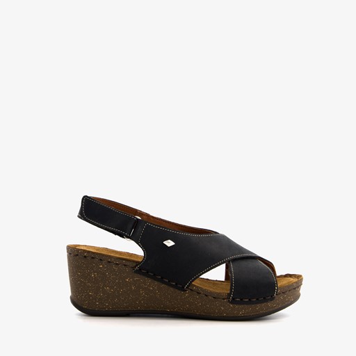 Leren dames sleehak sandalen zwart