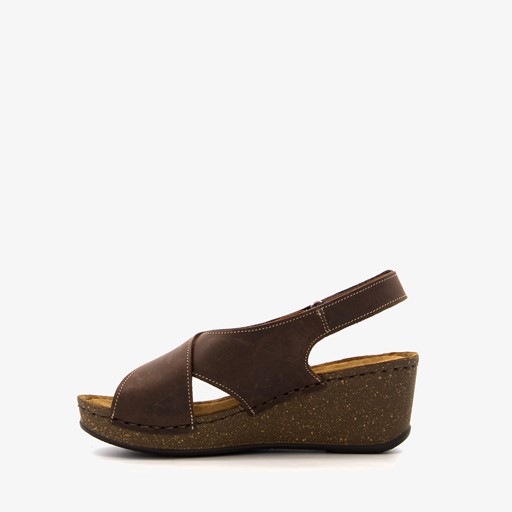 Leren dames sleehak sandalen bruin