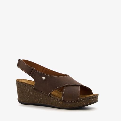 Leren dames sleehak sandalen bruin