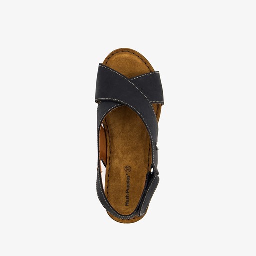 Leren dames sleehak sandalen zwart