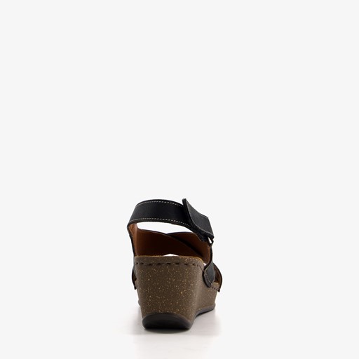 Leren dames sleehak sandalen zwart