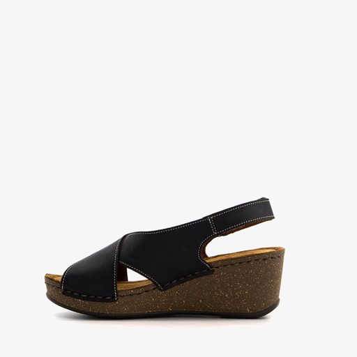 Leren dames sleehak sandalen zwart