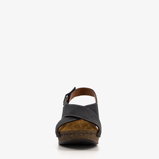 Leren dames sleehak sandalen zwart