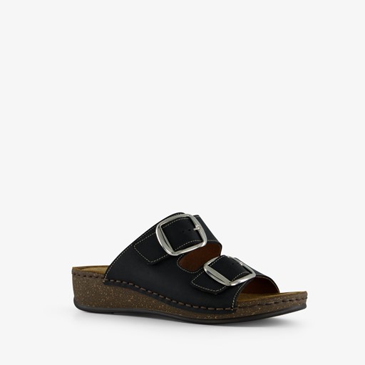 Leren dames sandalen zwart