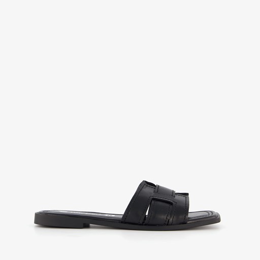 Leren dames slippers zwart