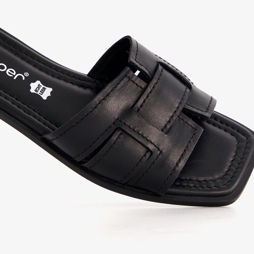 Leren dames slippers zwart