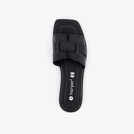 Leren dames slippers zwart