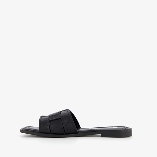 Leren dames slippers zwart