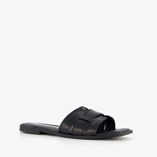 Leren dames slippers zwart