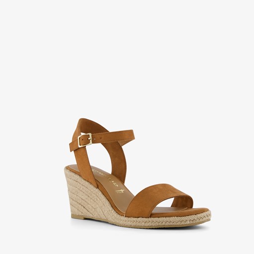 Dames espadrilles met sleehak cognac